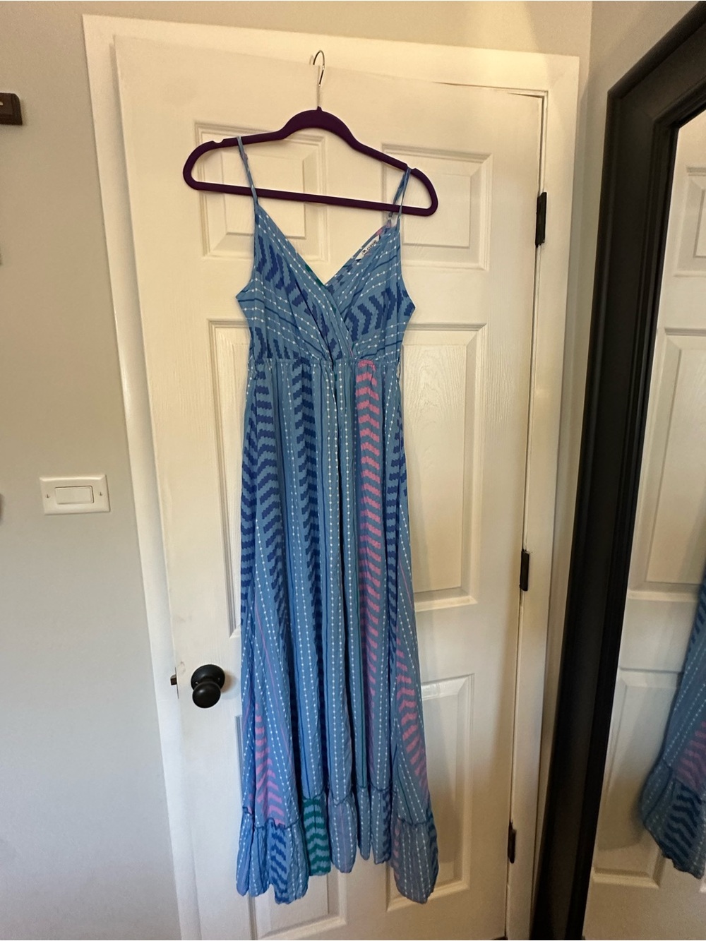 Cupshe Blue Striped Printed Spaghetti-Strap Boho Maxi Dress